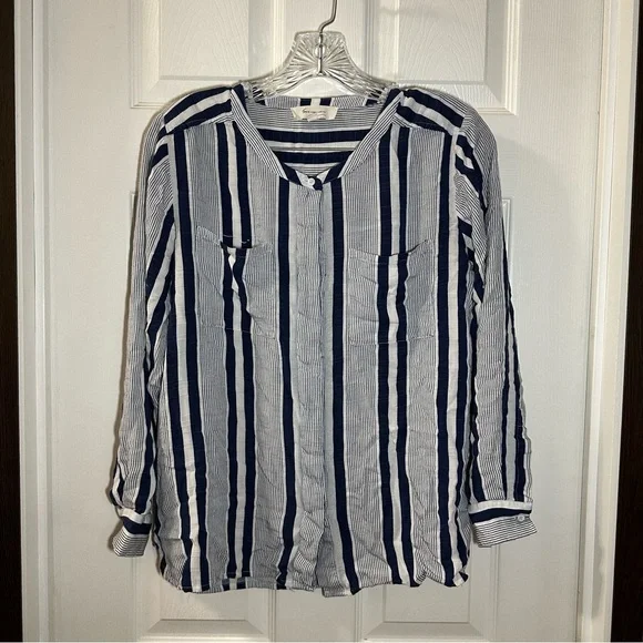 Chemisier In The Beginning Bleu Clair Et Blanc - Taille M - Lin Et Viscose - Occasion TB